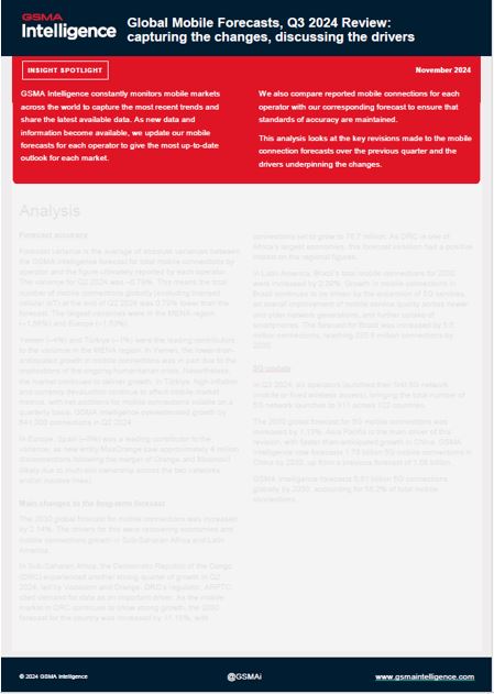 Global Mobile Forecasts, Q3 2024 Review: capturing the changes, discussing the drivers